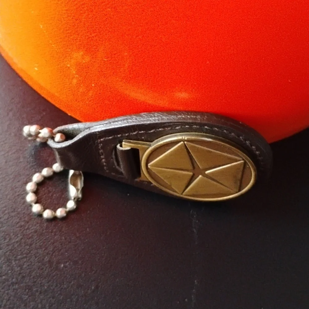 Chrysler Pentastar Logo Keychain VIP Delivery System Brass Emblem Leather Fob